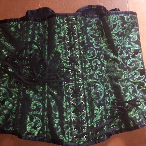 Long Green and Black Corset Size 40 Victorian Goth Witch Ivy - Picture 6 of 10